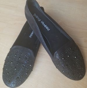 Bejeweled shiny black flats